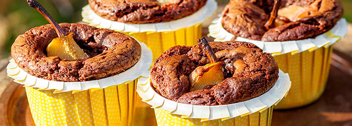 Babeczki czekoladowe Brownie z gruszką