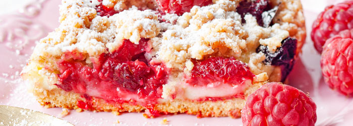 Ciasto kruche z malinami i budyniem