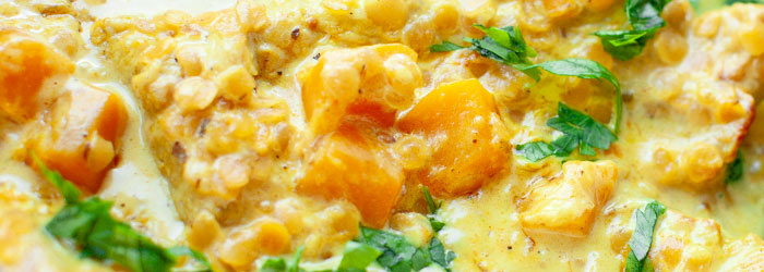 Filety drobiowe z soczewicą i dynią