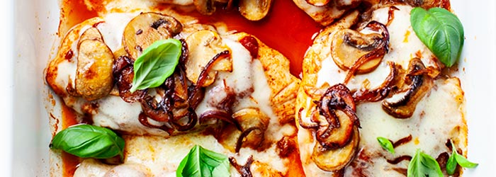 Filety kurczaka zapiekane z serem i pieczarkami