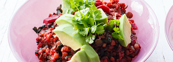 Gryczane kaszotto warzywne z botwinką, soczewicą i porem