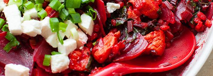 Kaszotto z botwinką, kurczakiem i fetą