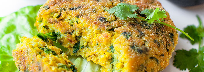 Kotlety dyniowe z kaszą jaglaną i szpinakiem