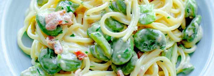 Makaron z bobem i boczkiem