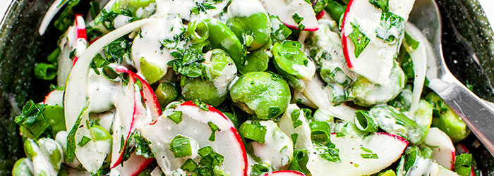 Sałatka z bobu z rzodkiewką i natką pietruszki