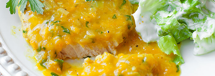 Schab gotowany w sosie dyniowym